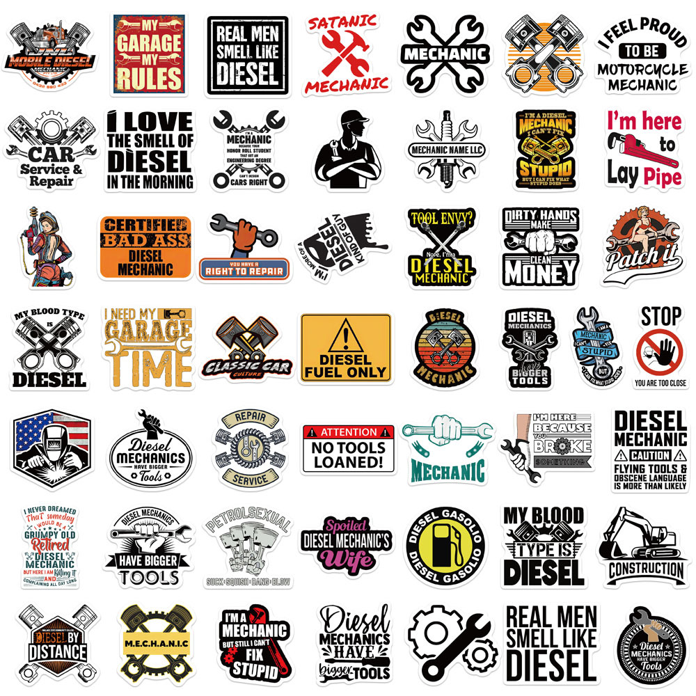 Industrial Style Diesel Mechanic Man Stickers DIY Laptop Luggage Waterproof Removable Sticker