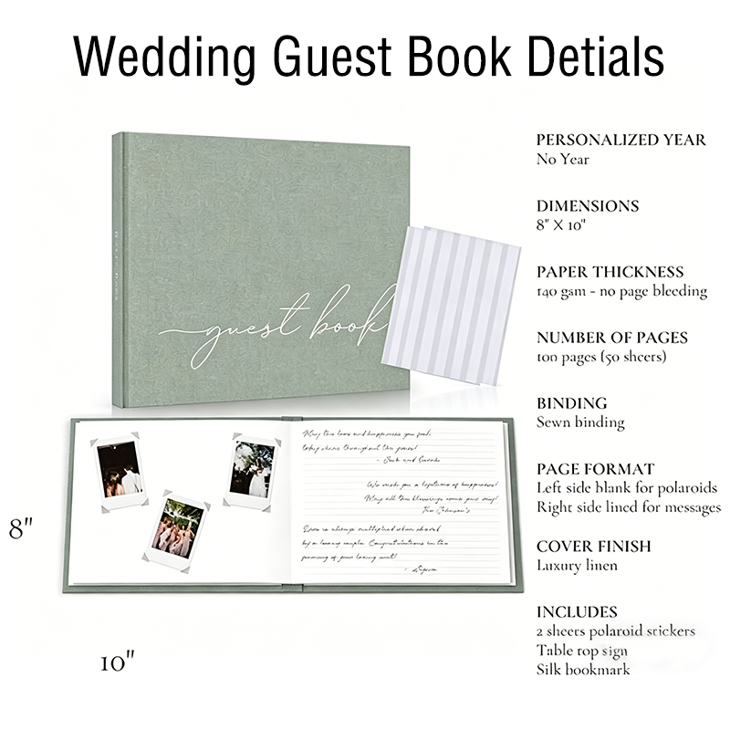 MW-529 Wedding Guest Book Sage Green Linen Cover for Wedding Reception & Events