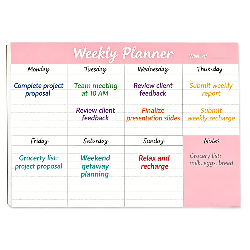MW-510 Weekly Planner Pad Pink To Do List Notepad for Work & Home