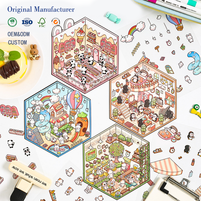MW-577 Waterproof PET Isometric House Scene Journal Stickers