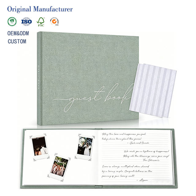 MW-529 Wedding Guest Book Sage Green Linen Cover for Wedding Reception & Events