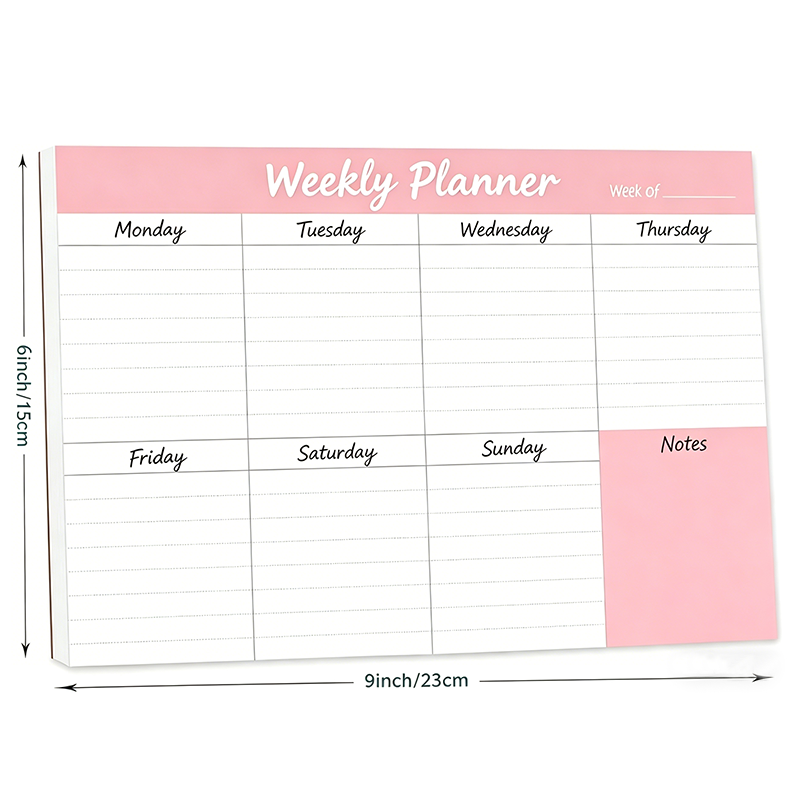 MW-510 Weekly Planner Pad Pink To Do List Notepad for Work & Home