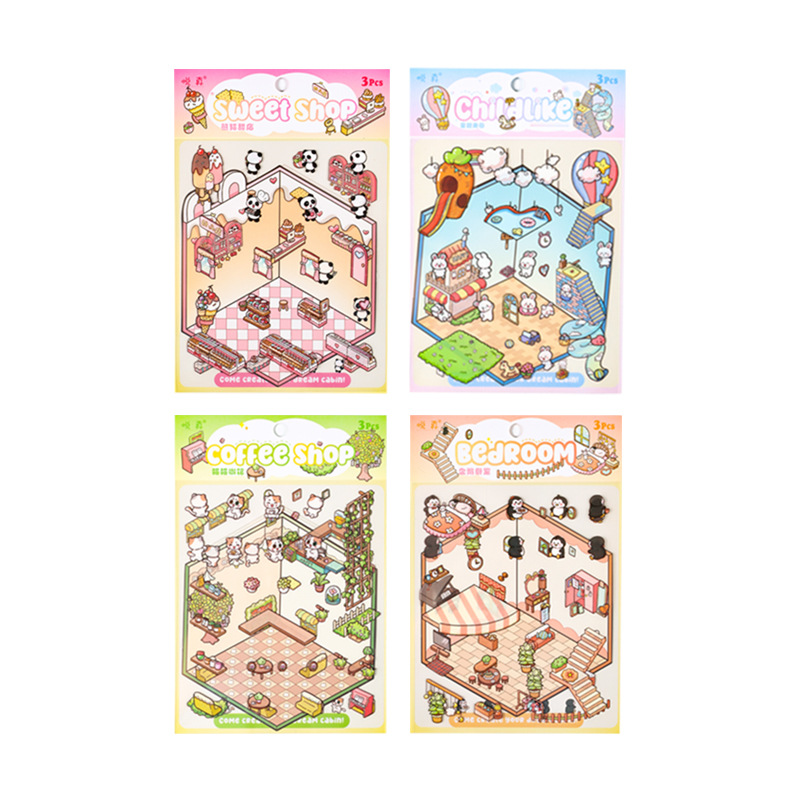 MW-577 Waterproof PET Isometric House Scene Journal Stickers
