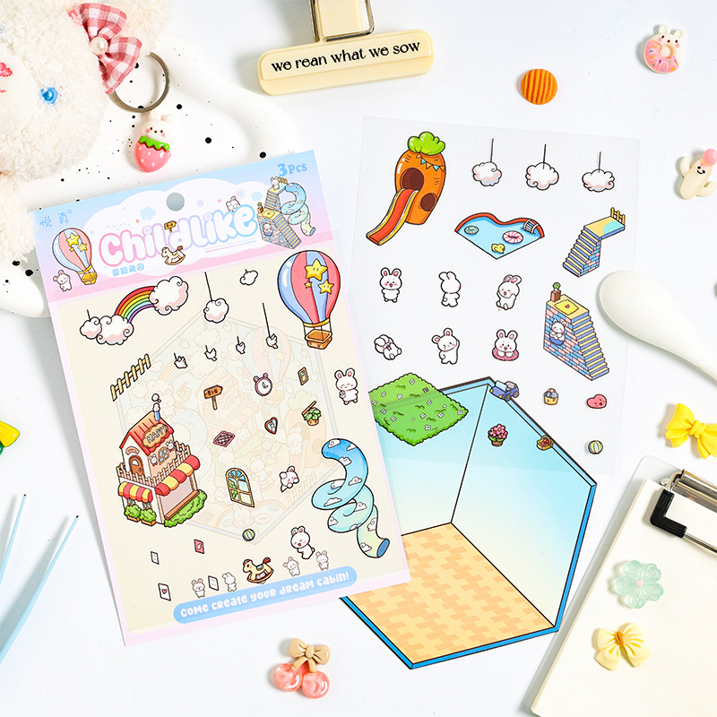 MW-577 Waterproof PET Isometric House Scene Journal Stickers